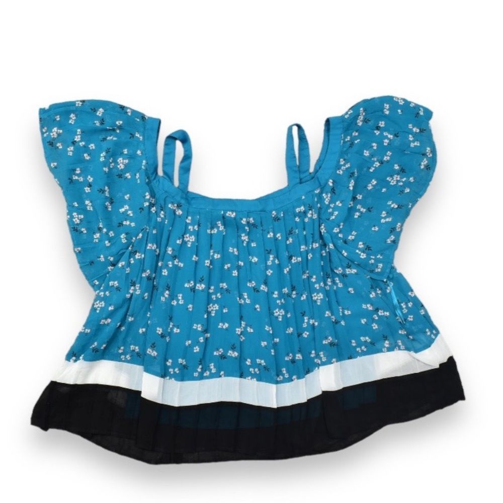 Lane Bryant Women's Plus Blue Floral Cold Shoulder Blouse Size 14 Lined 
